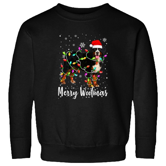 Bernese Mountain Pet Funny Bernese Mountain Dog Light Merry Christmas Woofmas Sweatshirts