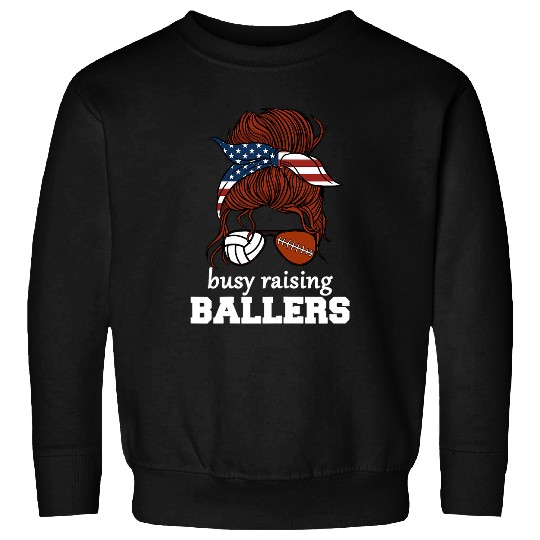 Sport Volleyball and Football Mom USA Busy Raising Ballers Women Sweatshirts