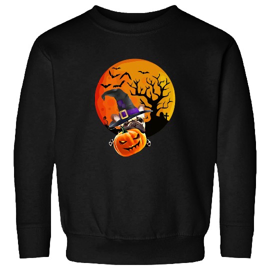 French Bulldog Pet with pumpkin Halloween moon scary cemetery 6 Sweatshirts