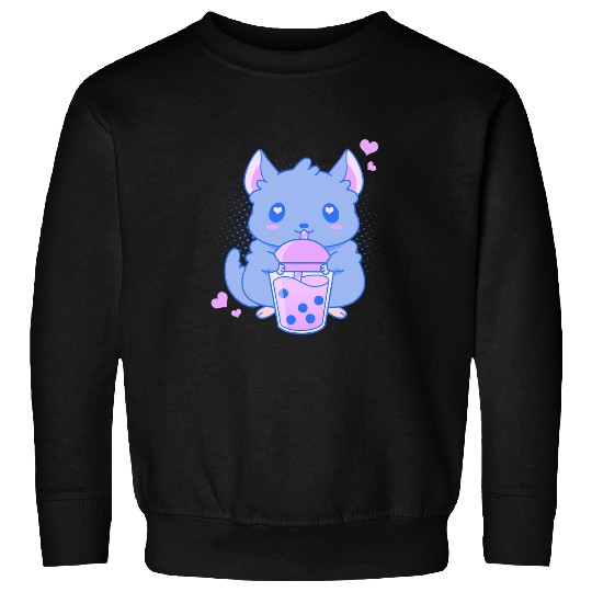 Chinchilla Mammal Cute Kawaii Chinchilla Drinking Bubble Tea Boba Tea Sweatshirts