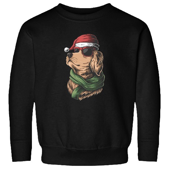 Golden Retriever Pet Wearing a Santa Hat Wit Glasses Sweatshirts
