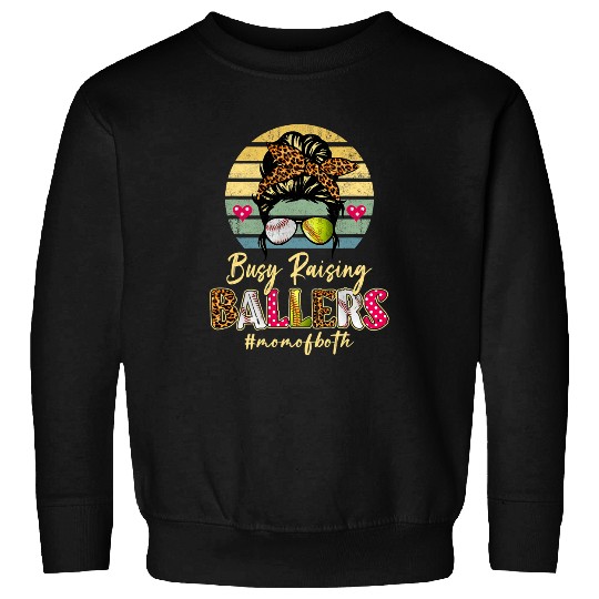 Sport Baseball Messy Bun Mom Of Both Baseball Softball Busy Raising Ballers 5 Sweatshirts