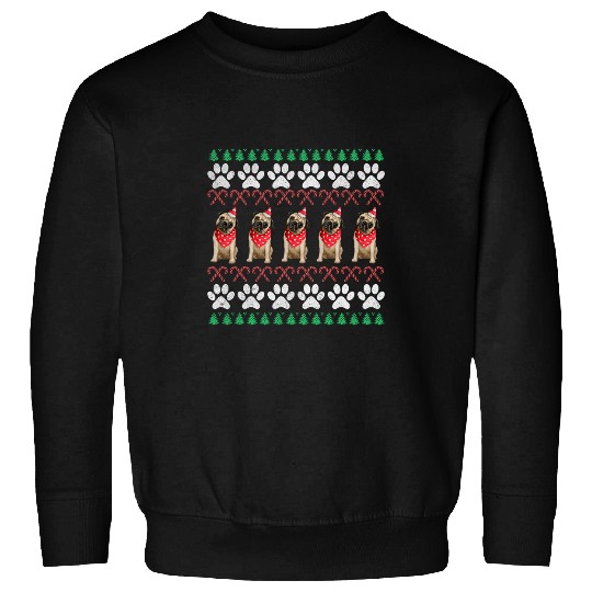 Pug Pet Cute Christmas Pug Puppy Pug xmass Paw Prints Sweatshirts