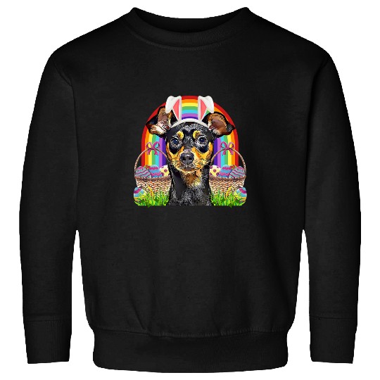 Miniature Pinscher Pet Easter Bunny Egg Hunt Sweatshirts