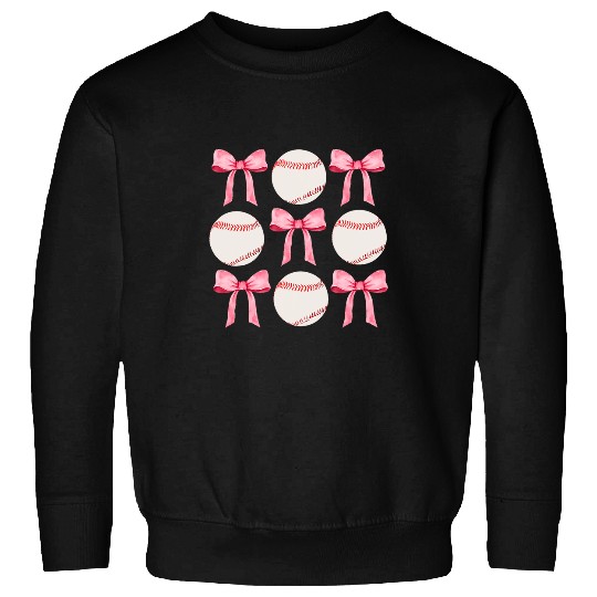 Sport Baseball Pink Aesthetic Coquette Bow Baseball For Girls Kids Mama Mom Sweatshirts
