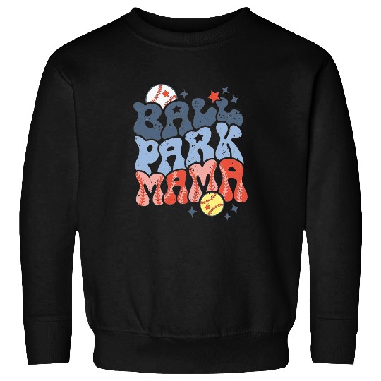 Sport Baseball Retro Groovy BallPark Mama Softball Baseball Mama Sweatshirts