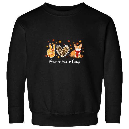 Corgi Pet Dog Peace Love Corgi Funny Fall Leaves Thanksgiving 146 Sweatshirts