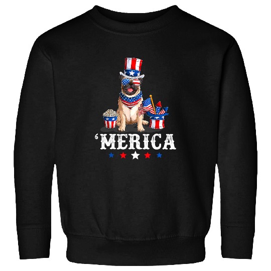 English Bulldog Pet Merica Bulldog USA 4th Of July American Flag Sweatshirts