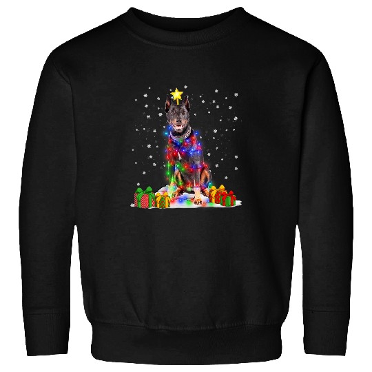 Doberman Pet Pinscher Dog Christmas Tree Lights Pajamas Xmas Sweatshirts
