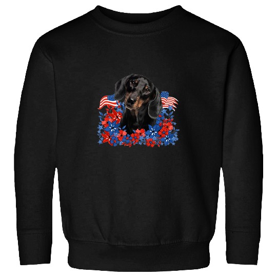 Dachshund Pet Independent Flowers Dog American Flag Sweatshirts