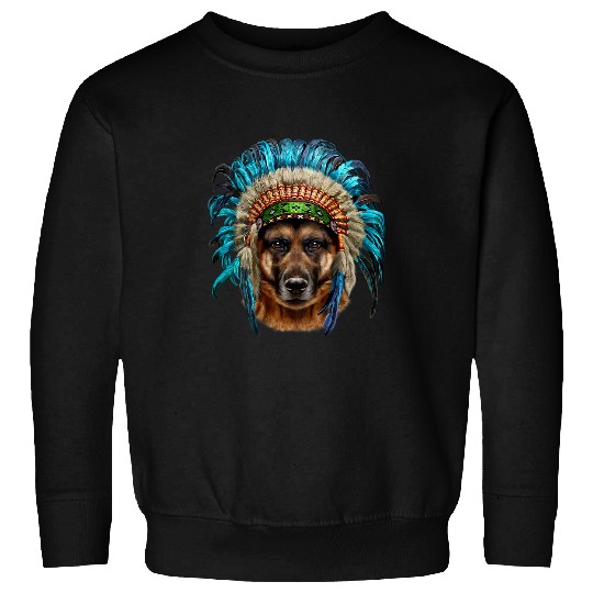 German Shepherd Pet in American Indian Warrior Headdress Sweatshirts