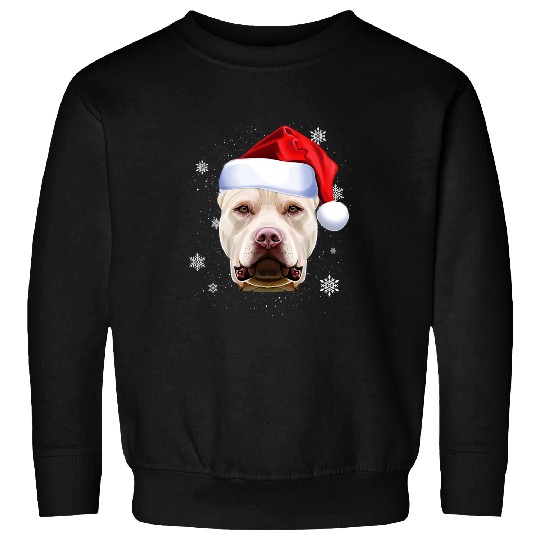 Pitbull Pet Bully Big Mouth White Pitbull Dog Head Christmas Santa Hat Sweatshirts