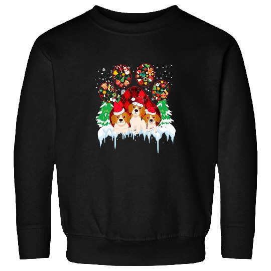Beagle Pet Santa Paws Dog Paws Beagle Christmas Red Plaid Print Paw Tee Sweatshirts