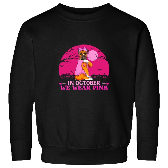 Boxer Pet Strong Boxer Tattoo In October We Wear Pink Halloween Sweatshirts