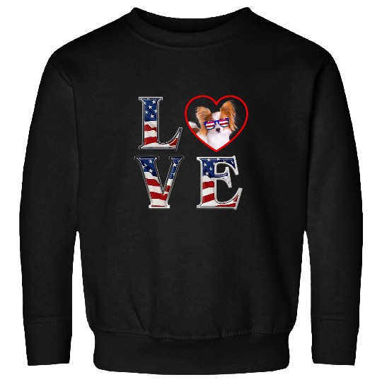 Papillon Pet 4th of July Memorial Day Veterans American LOVE Sweatshirts