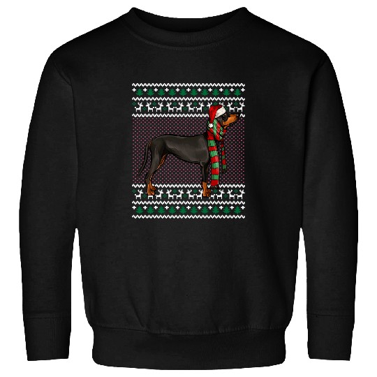 Coonhound Pet xmass Black and Tan Coonhound Dog Santa Hat Ugly Christmas Sweatshirts