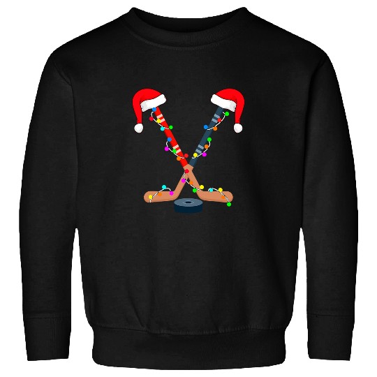Sport Hockey Santa Hat Christmas Lights Funny Sport xmass Boys 16 Sweatshirts