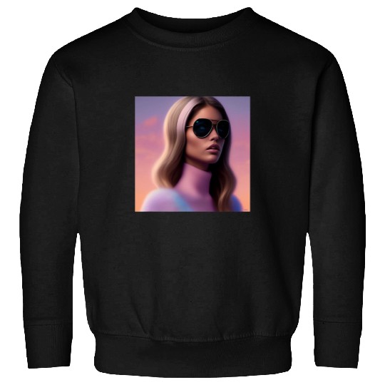 Woman Aviator Pilot Plane Pink Turtleneck Fuzzy Furry Sunset Sweatshirts