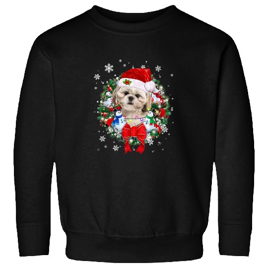 Shih Tzu Pet Christmas Wreath Decoration xmass Pajamas Sweatshirts
