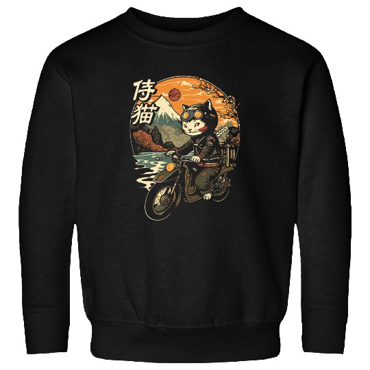 Japanese Samurai Cat on Motorcycle Kawaii Ninja Cat 25 Sweatshirts
