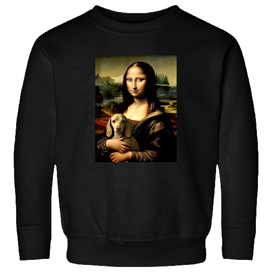 Dachshund Pet Mona Lisa With Dog Funny Leonardo Da Vinci Dachshund Art Sweatshirts