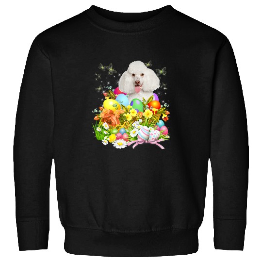 Poodle Pet White Poodle Bunny Dog With Easter Eggs Basket Cool Sweatshirts