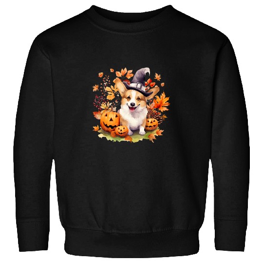 Corgi Pet Fall Leaves Autumn Maple Pumpkin Thanksgiving Sweatshirts