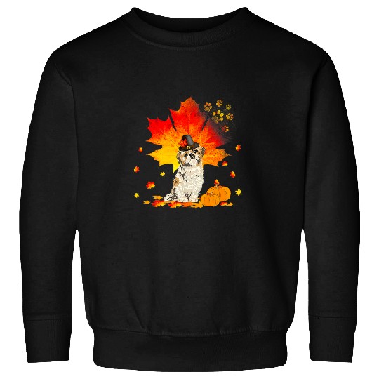 Shih Tzu Pet Autumn Leaf Fall Leaves Dog Lover Thanksgiving Sweatshirts