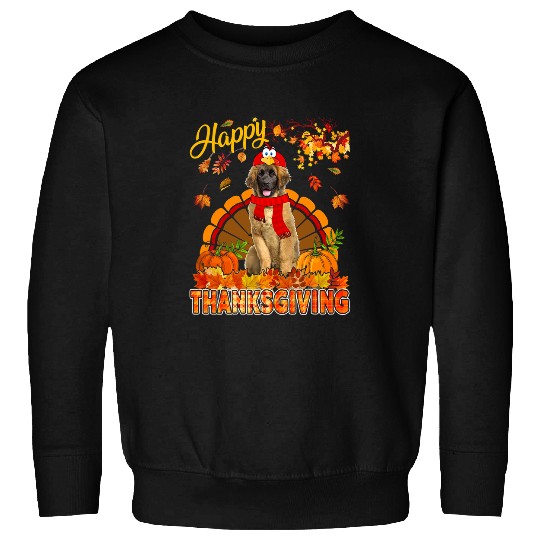 Leonberger Pet Thanksgiving Leonberger Wearing Turkey Costume Fall Leaves Sweatshirts