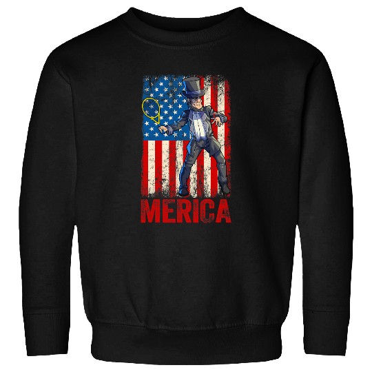 Sport Tennis Abraham Lincoln 4th Of July Boy Men American USA Flag Sweatshirts