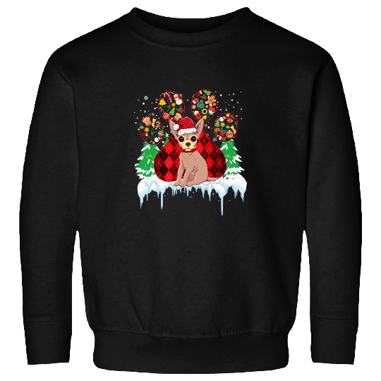 Chihuahua Pet Santa Paws Dog Paws Chihuahua Christmas Pattern Red Plaid Sweatshirts