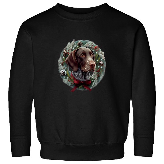 German Shorthaired Pet Christmas German Shorthaired Pointer GSP Wreath Sweatshirts