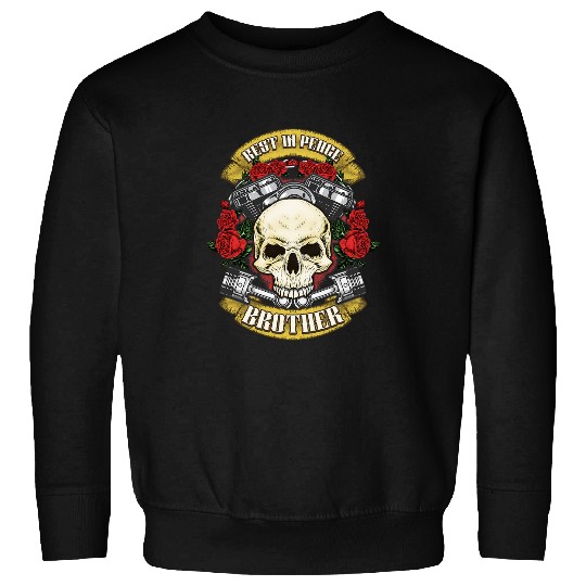 Skull Roses and Bike Parts Wreath  RIP  Motorcycle Engine Sweatshirts