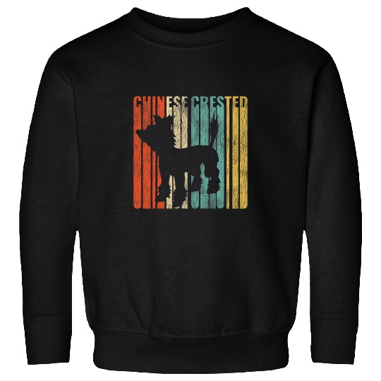Chinese Crested Pet Retro 1970s Dog Cracked Distressed Sweatshirts