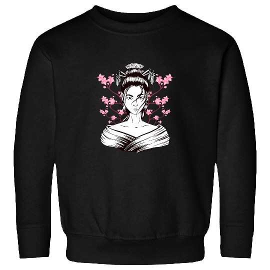 Discover Geisha Girl Sakura Cherry Blossom Japan Art Japanese Sweatshirts