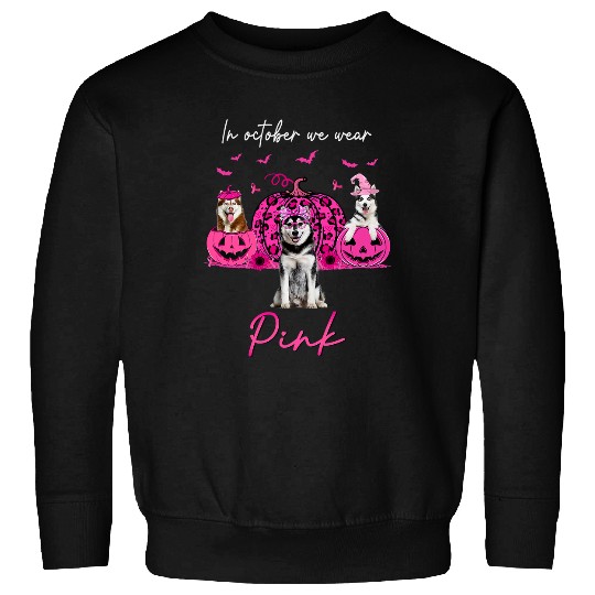 Husky Pet In October We Wear Pink Halloween Dog Pumpkin Sweatshirts