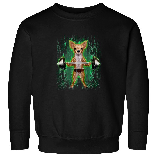 Chihuahua Pet Tan Chihuahua Dog Weightlifting in Cyber Fitness Gym Sweatshirts