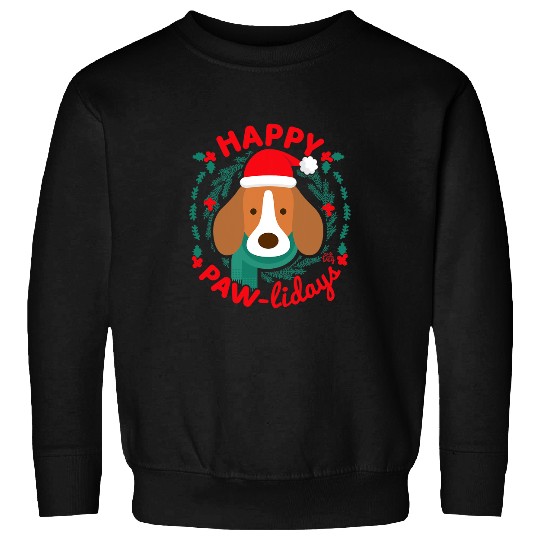 Beagle Pet Christmas Happy Pawlidays Dog Christmas Wreath Sweatshirts