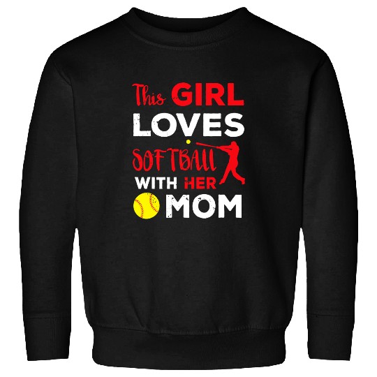 Sport Softball Cute Girls Softball Gift Mom Daughter Softball Player Kids Sweatshirts