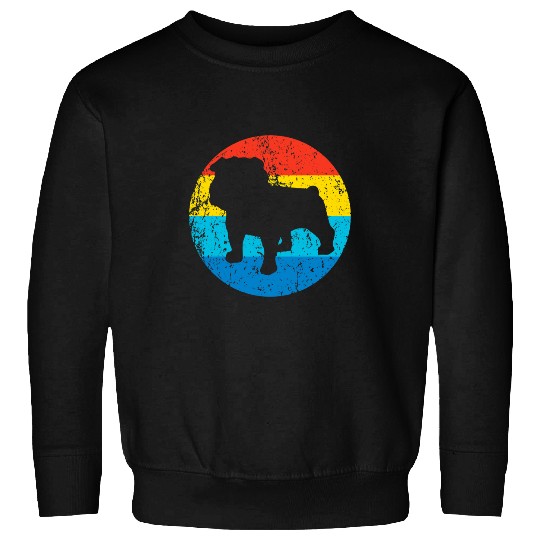 English Bulldog Pet Breed Silhouette Retro 1970s Circle 1 Sweatshirts