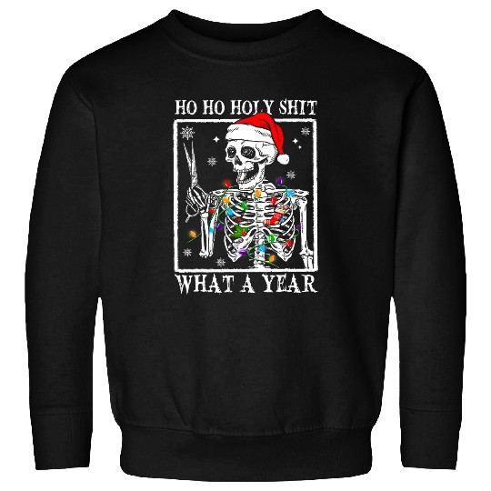 Hairstylist Barber Christmas Skeletons Holy Shit What A Year Sweatshirts