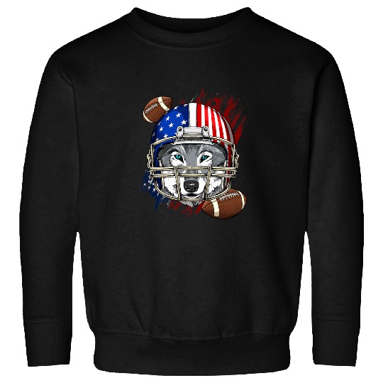 Sport American Football Player Gray wolfs Animal Face Patriotic Sweatshirts