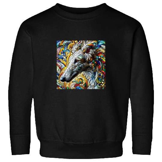 Borzoi Pet on stained glass digital drawing Sweatshirts