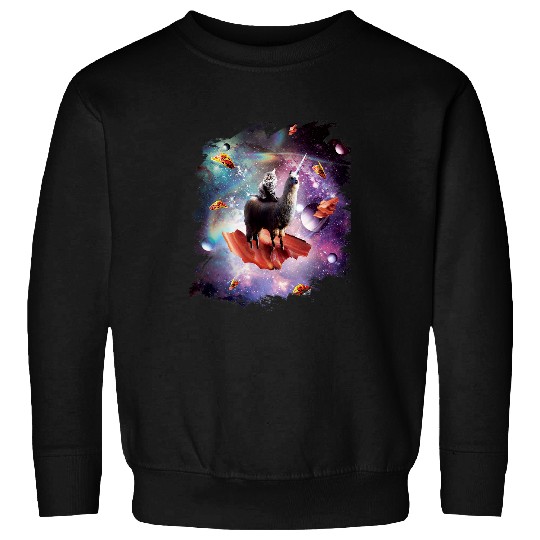 Llama Pet Space Cat Riding Unicorns Llama Bacon Taco Sweatshirts