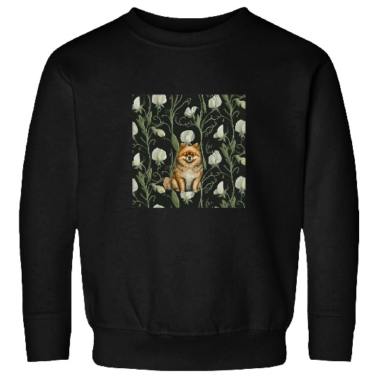 Pomeranian White Green Sweet Pea vintages Flower Sweatshirts