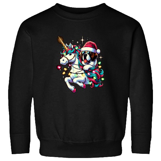 Christmas Lights Saint Bernard Dog Riding Unicorn Sweatshirts