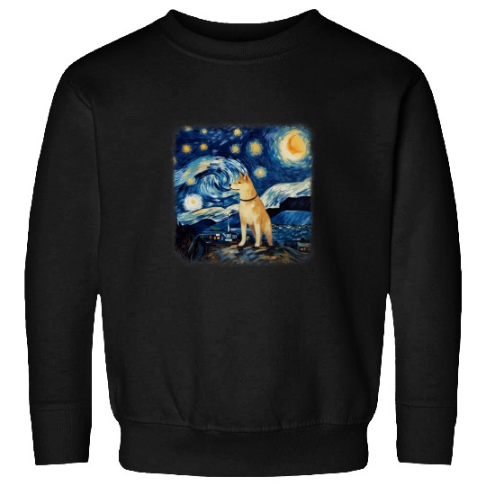 Dog in starry night van gogh Shiba Inu 1 Sweatshirts