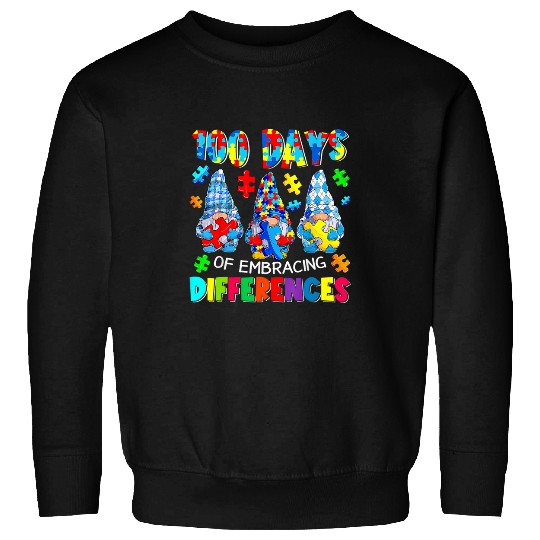 Autism Puzzle 100 Days Of Embracing Differences Autism Awareness Gnomes Sweatshirts