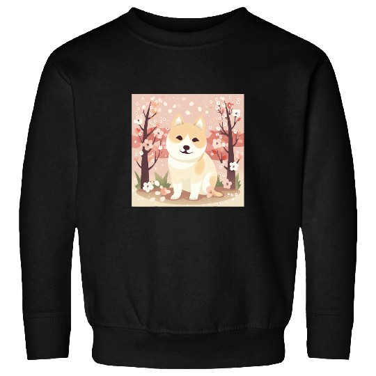 Japanese Floral Art with Cute Shiba Inu Sweatshirts