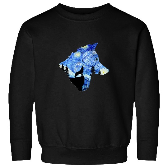 Coyote Mammal Starry Night wolfs by Vincent van Gogh Famous Painting Sweatshirts